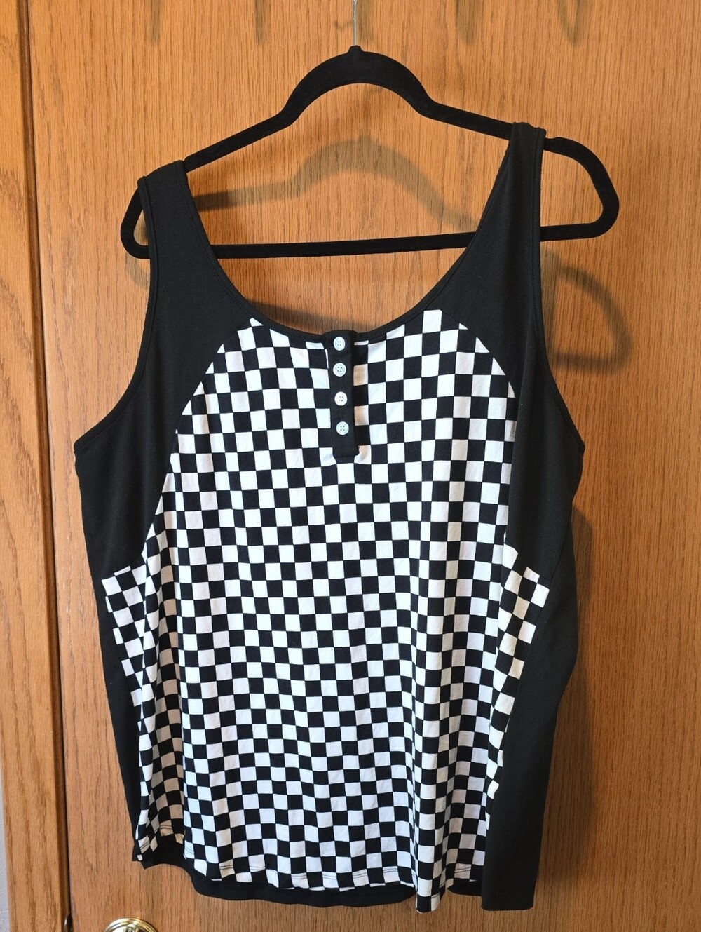 2XL Black White Checkered Tank With Buttons Worn Once